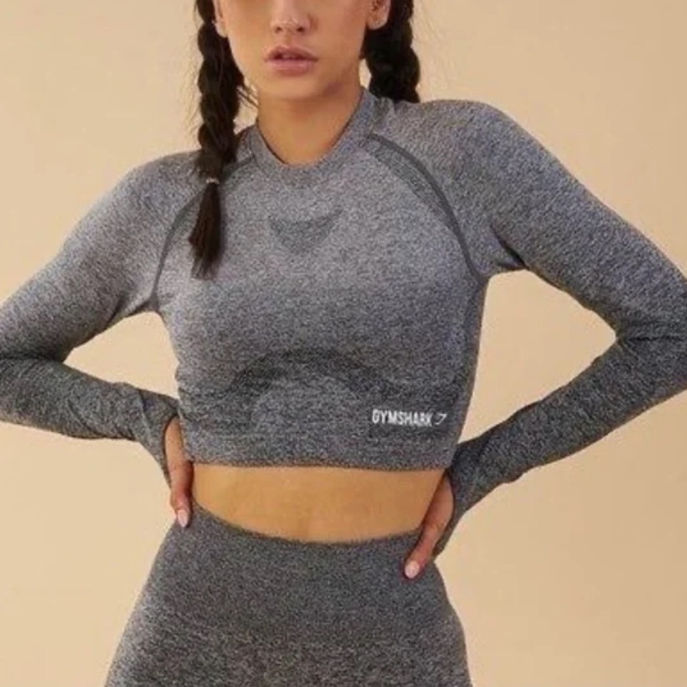 GYMSHARK vital seamless ombre long sleeve crop top with thumbholes everyday flex - Picture 8 of 8